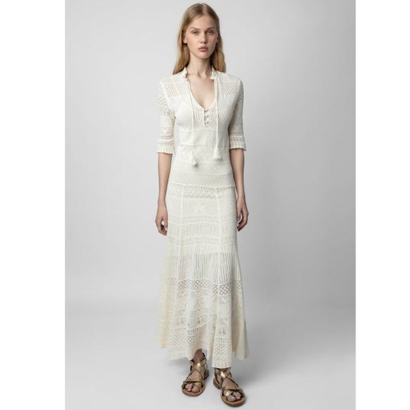Zadig & Voltaire Cotton Pointelle Crochet Maxi Dress - Picture 1 of 8